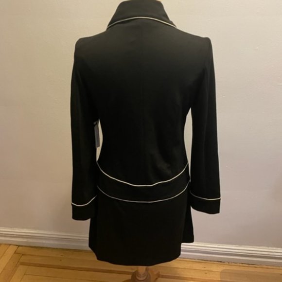 Vertigo Paris black dbl breasted jersey coat dress with off-white trim & buttons - Picture 3 of 8